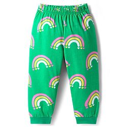 Babyhug Cotton Knit Full Sleeves Co-ord Night Suit With Rainbow Print - Green