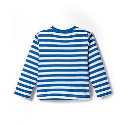 Babyhug Disney Terry Knit Full Sleeves Striped T-Shirt & Dungaree with Mickey Mouse & Friends Graphic & Badge Detailing - Red & Blue