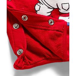 Babyhug Disney Terry Knit Full Sleeves Striped T-Shirt & Dungaree with Mickey Mouse & Friends Graphic & Badge Detailing - Red & Blue