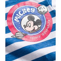 Babyhug Disney Terry Knit Full Sleeves Striped T-Shirt & Dungaree with Mickey Mouse & Friends Graphic & Badge Detailing - Red & Blue