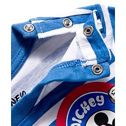 Babyhug Disney Terry Knit Full Sleeves Striped T-Shirt & Dungaree with Mickey Mouse & Friends Graphic & Badge Detailing - Red & Blue