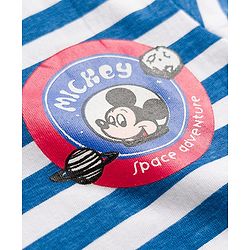 Babyhug Disney Terry Knit Full Sleeves Striped T-Shirt & Dungaree with Mickey Mouse & Friends Graphic & Badge Detailing - Red & Blue