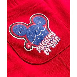 Babyhug Disney Terry Knit Full Sleeves Striped T-Shirt & Dungaree with Mickey Mouse & Friends Graphic & Badge Detailing - Red & Blue