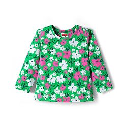 Babyhug Cotton Knit Full Sleeves Co-ord Night Suit With Floral Print - Green