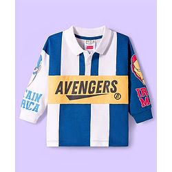 Babyhug Marvel Terry Knit Full Sleeves Cut & Sew Polo Sweatshirt & Track Pant Set with Avengers Graphic - Blue