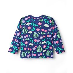 Babyhug Cotton Knit Full Sleeves Co-Ord Night Suit with Floral Print - Navy Blue