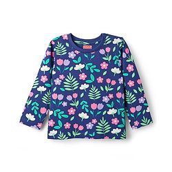Babyhug Cotton Knit Full Sleeves Co-Ord Night Suit with Floral Print - Navy Blue