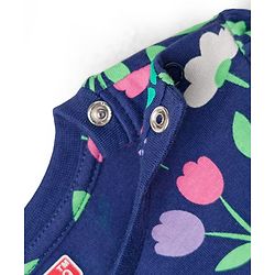 Babyhug Cotton Knit Full Sleeves Co-Ord Night Suit with Floral Print - Navy Blue