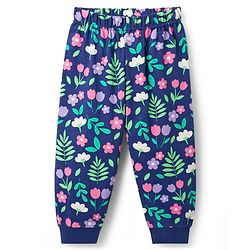 Babyhug Cotton Knit Full Sleeves Co-Ord Night Suit with Floral Print - Navy Blue