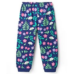 Babyhug Cotton Knit Full Sleeves Co-Ord Night Suit with Floral Print - Navy Blue