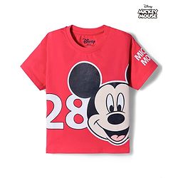 Babyhug Disney Terry Knit Half Sleeves Oversized T-Shirt with Mickey Mouse Graphic - Red