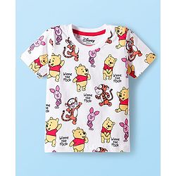 Babyhug Disney Single Jersey Knit Half Sleeves T-Shirt & Shorts Set with Winnie the Pooh Print - Yellow & White
