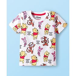 Babyhug Disney Single Jersey Knit Half Sleeves T-Shirt & Shorts Set with Winnie the Pooh Print - Yellow & White