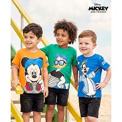 Babyhug Disney Single Jersey Knit Half Sleeves T-Shirts with Mickey & Friends Graphic Pack of 3 - Blue Orange & Green