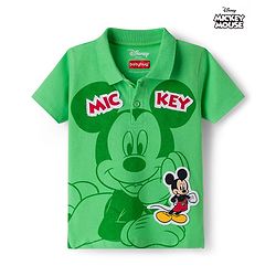 Babyhug Disney Single Jersey Knit Half Sleeves Polo T-Shirt with Mickey Mouse Graphic - Green