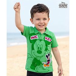 Babyhug Disney Single Jersey Knit Half Sleeves Polo T-Shirt with Mickey Mouse Graphic - Green
