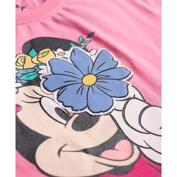 Babyhug Disney Single Jersey Knit Drop Shoulder Half Sleeves Oversized T-Shirt & Skirt Set with Minnie Mouse Graphic & Tie & Dye Effect - Pink