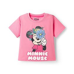 Babyhug Disney Single Jersey Knit Drop Shoulder Half Sleeves Oversized T-Shirt & Skirt Set with Minnie Mouse Graphic & Tie & Dye Effect - Pink