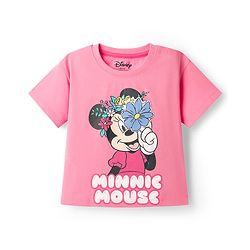 Babyhug Disney Single Jersey Knit Drop Shoulder Half Sleeves Oversized T-Shirt & Skirt Set with Minnie Mouse Graphic & Tie & Dye Effect - Pink