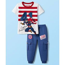 Babyhug Marvel Single Jersey Knit Half Sleeves T-Shirt & Lounge Pant Set with Captain America Graphic - Navy Blue