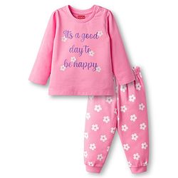 Babyhug Cotton Knit Full Sleeves Night Suit With Floral Print - Pink