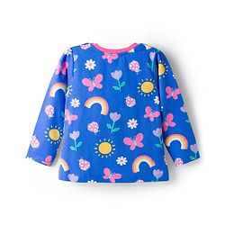 Babyhug Cotton Knit Full Sleeves Co-Ord Night Suit with Floral Butterfly & Rainbow Print - Navy Blue