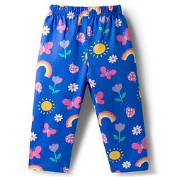 Babyhug Cotton Knit Full Sleeves Co-Ord Night Suit with Floral Butterfly & Rainbow Print - Navy Blue