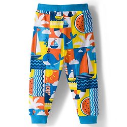 Babyhug Cotton Knit Full Length Nautical Theme Printed Lounge Pants Pack Of 3 - Multicolour