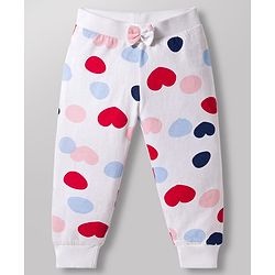 Babyhug Single Jersey Knit Full Length Lounge Pants with Heart Polka Dot Print & Bow Applique Pack of 3 - Multicolor