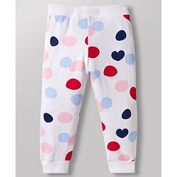 Babyhug Single Jersey Knit Full Length Lounge Pants with Heart Polka Dot Print & Bow Applique Pack of 3 - Multicolor