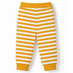 Babyhug 100% Cotton Single Jersey Knit Full Length Striped Lounge Pant with Varsity Print Pack of 3 - Navy & Yellow