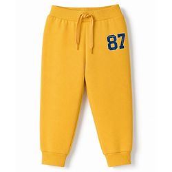 Babyhug 100% Cotton Single Jersey Knit Full Length Striped Lounge Pant with Varsity Print Pack of 3 - Navy & Yellow