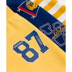 Babyhug 100% Cotton Single Jersey Knit Full Length Striped Lounge Pant with Varsity Print Pack of 3 - Navy & Yellow