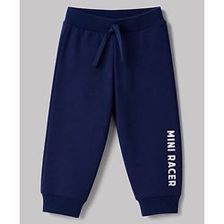 Babyhug 100% Cotton Knit Full Length Striped Tropical Theme & Text Printed Lounge Pants Pack Of 3 - Navy Blue & White