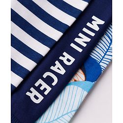 Babyhug 100% Cotton Knit Full Length Striped Tropical Theme & Text Printed Lounge Pants Pack Of 3 - Navy Blue & White