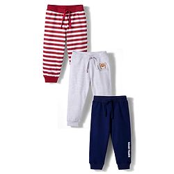 Babyhug Cotton Knit Full Length Striped & Teddy Bear Printed Lounge Pants Pack of 3 - Multicolor