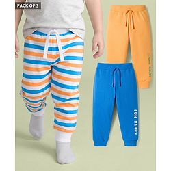 Babyhug Cotton Knit Full Length Striped & Fun Ready Printed Lounge Pants Pack of 3 - Multicolor