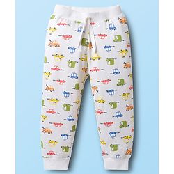 Babyhug Cotton Knit Full Length Striped & Car Printed Lounge Pants Pack of 3 - Multicolor