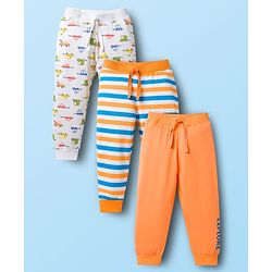 Babyhug Cotton Knit Full Length Striped & Car Printed Lounge Pants Pack of 3 - Multicolor