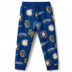 Babyhug 100% Cotton Single Jersey Knit Full Length Lounge Pant with Leafy & Varsity Print Pack of 3 - Navy & Yellow