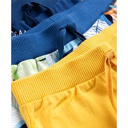 Babyhug 100% Cotton Single Jersey Knit Full Length Lounge Pant with Leafy & Varsity Print Pack of 3 - Navy & Yellow