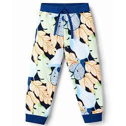 Babyhug 100% Cotton Single Jersey Knit Full Length Lounge Pant with Leafy & Varsity Print Pack of 3 - Navy & Yellow