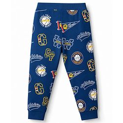 Babyhug 100% Cotton Single Jersey Knit Full Length Lounge Pant with Leafy & Varsity Print Pack of 3 - Navy & Yellow