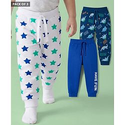Babyhug Cotton Jersey Knit Full Length Lounge Pants with Dino & Star Print Pack of 3 - Multicolor