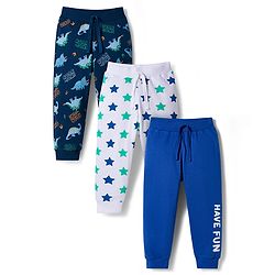 Babyhug Cotton Jersey Knit Full Length Lounge Pants with Dino & Star Print Pack of 3 - Multicolor
