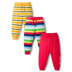 Babyhug Single Jersey Cotton Knit Full Length Striped Lounge Pants Pack Of 3 -Multicolour