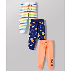 Babyhug Cotton Knit Full Length Striped & Printed Lounge Pants Pack of 3 - Multicolor