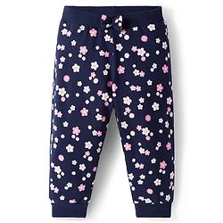 Babyhug Cotton Single Jersey Knit Full Length Lounge Pants with Polka Dotted Floral & Pretty Girl Print Pack of 3 - Yellow Pink & Navy Blue