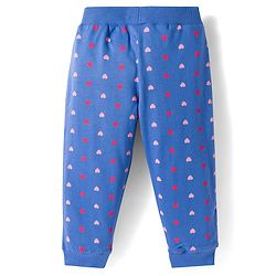 Babyhug Cotton Single Jersey Knit Full Length Lounge Pants with Hearts & Floral Print Pack of 3 - Blue Sea Green & Pink