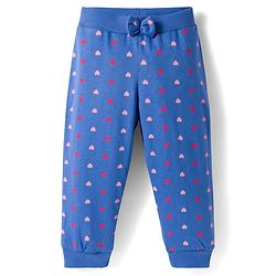 Babyhug Cotton Single Jersey Knit Full Length Lounge Pants with Hearts & Floral Print Pack of 3 - Blue Sea Green & Pink